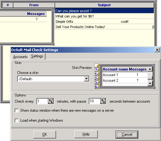 DzSoft Mail Check - Skinnable mail checker with antispam features
