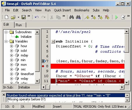 Screenshot of DzSoft Perl Editor 5.8.0.5