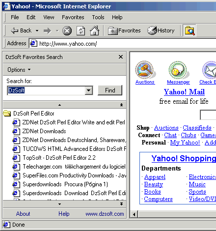 DzSoft Favorites Search - Search in Internet Explorer Favorites
